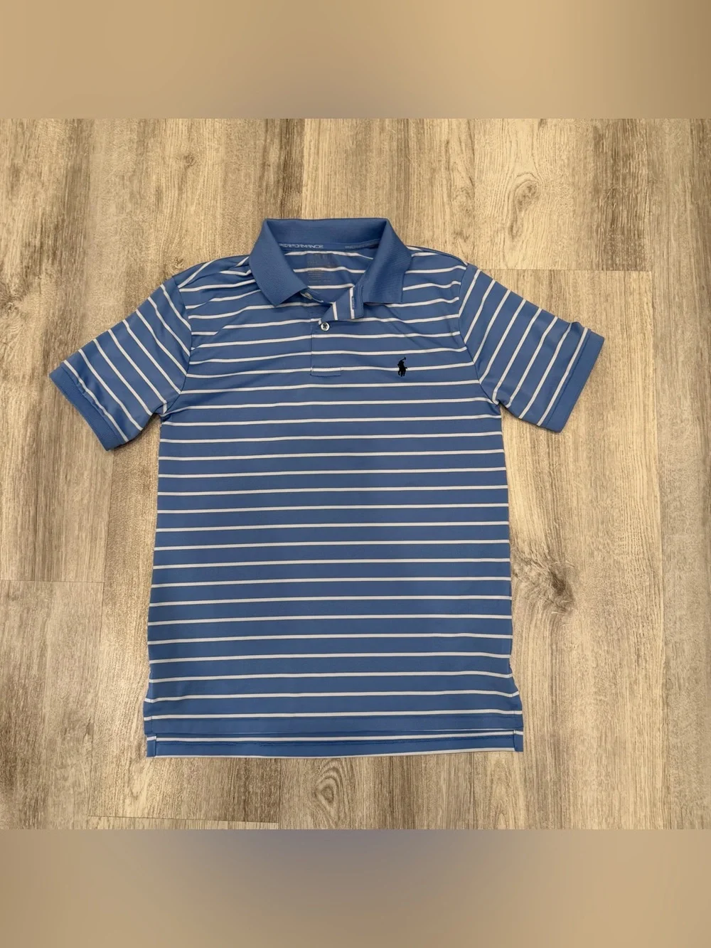 Polo Ralph Lauren Performance Blue Striped Polo Shirt Youth Medium 10-12